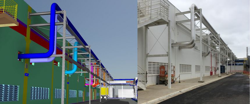 Projeto Indústria Alimentícia - Área Externa - Projeto 3D x Instalação Executada