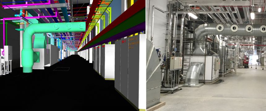 Projeto Indústria Alimentícia - Corredor de Utilidades - Projeto 3D x Instalação Executada