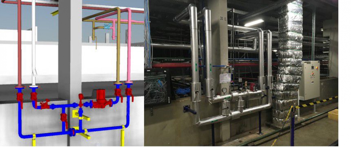Projeto 3D x Instalação Executada - comparação do projeto de tubulações modelado em 3D com o sistema executado